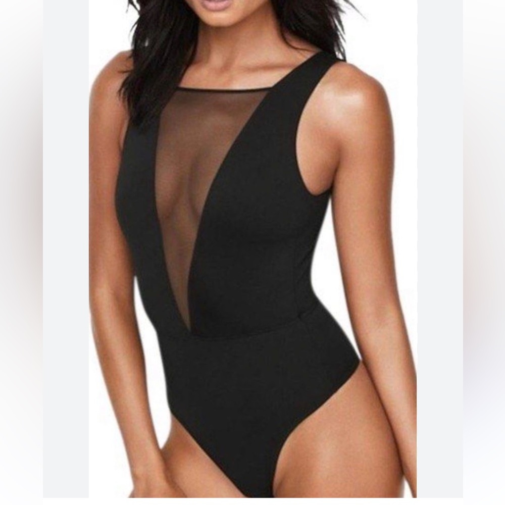 Victoria’s Secret VS Small Black Mesh Plunge Sleeveless Low Back Sexy Bodysuit